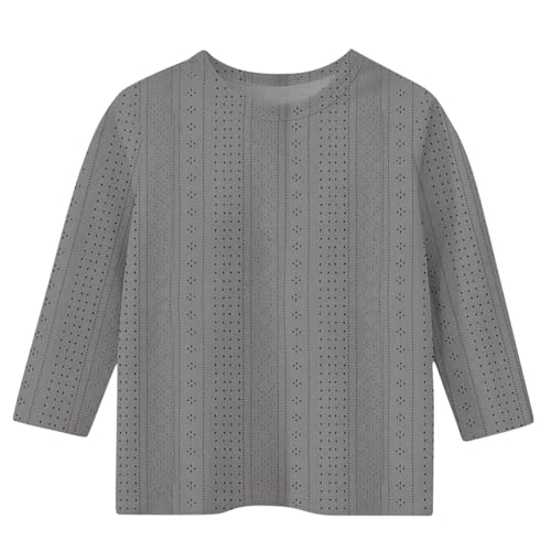 Girls 3/4 Length Sleeve Tops Kids Spring Fall Fashion Clothes Casual Eyelet Elegant Crewneck Blouse Shirt 3-12 Years3