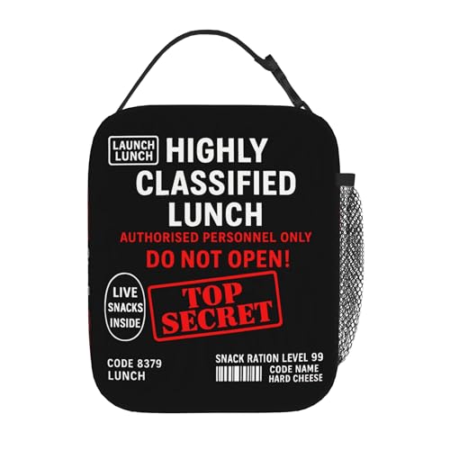 WOEMOZAP Highly Classified Funny Lunch Bag for Kids & Adults – Insulated Top Secret Lunch Box with Secret Agent Design – Reusable Novelty Tote for...