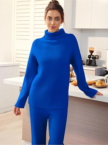 Image of TYSORT Women's Winter Woolen Turtleneck Sweater with Pajama | Warm Winter Wear Cord Set | Woolen Tracksuit Loungewear Set