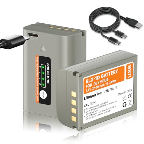 Mspalocell Batería BLX-1 USB-C 2600mAh Batería de Repuesto para Olympus OM-1 / BLX-1, USB-C 5V2A Carga rápida y Carga de automóvil (2,5 Horas), Paquete de 2 baterías para Sistema OM BLX-1 / OM-1
