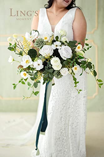 Ling's Moment 17 Inch Emerald & Tawny Beige Deluxe Artificial Bridal Bouquet For Bridal, Wedding Ceremony And Anniversary #TOP3