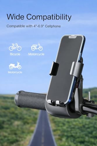 Image of ENNIX Bike Mobile Holder for Bicycle Scooter & Motorcycle | 360 Degree Rotatable Handlebar Phone Mount with Shock Absorption & Secure Lock | Mobile Stand for 4 to 6.9 Inch Smartphones | Black