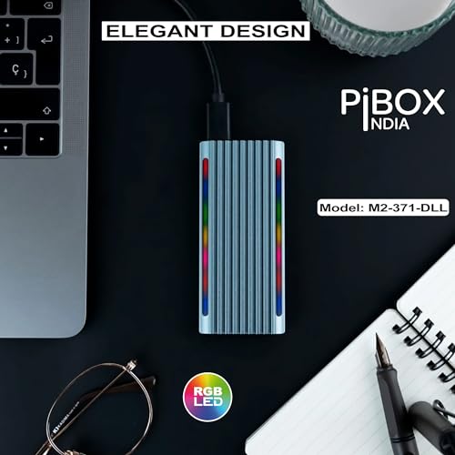 Image of NVME M2 LED Enclosure, PiBOX India NVMe /NGFF SATA Dual SSD Enclosure - USB 3.2 10Gbps, Tool-Free M.2 NVMe Case, PCI-E NVMe Reader, USB-C, Supports M & B&M Keys, 2230 /2242 /2260 /2280 SSD RTL9210B