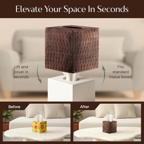 Monarch Abode Tissue Box Cover Square – Hand Hammered Antique Copper Metal Tissue Holder Box for Bathroom Accessory, Aesthetic Decorative Facial Napkin Cube for Modern Home Decor - Image 6