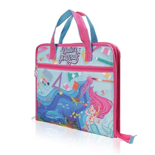 Image of Echo Boomers A4 Kids Drawing Bag | Art & Stationery Organizer with Zipper Pocket (Believe Your Self) Mermaid Print