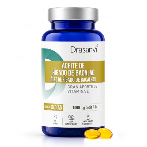 Omega 3 Aceite Higado de Bacalao Drasanvi Nutrabasics Vitamina D 90 Perlas | Fuente Tradicional de Omega 3 sin el Sabor Intenso a Pescado del Aceite Liquido, Formato en Perlas para Toda la Familia