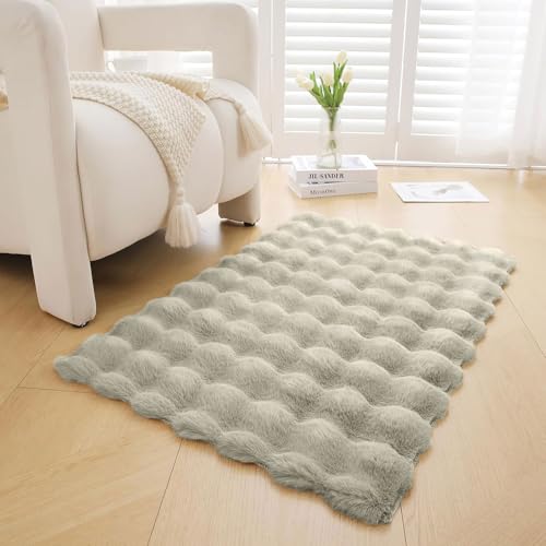 Image of Luxe Home Bubble Rabbit Fur Carpet Super Soft, Washable, Anti Skid Carpets for Home, Bedroom, Livingroom - (3x5 Feet, Taupe)