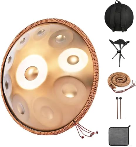 FUSKANG 432hz Handpan Steel Drum 9 Töne 22inch Purple Performer in D Minor mit Handpan-Ständer, Handpan-Koffer