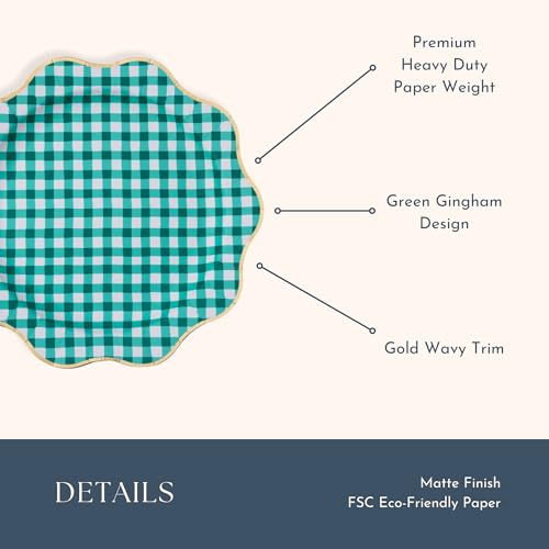 Image of Bonjour Fete Elegant Emerald Green Gingham Dinner Plates, Pack of 8, 11 inchD