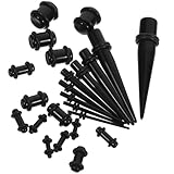 Garneck Lot de 23 Dilatateurs pour Piercing - Ensemble de Bijoux de Stretching en Acier Chirurgical de 1 à 10 mm - Kit de Piercing de Haute Qualité en Noir pour un Étirement de Lobes Sécuritaire et