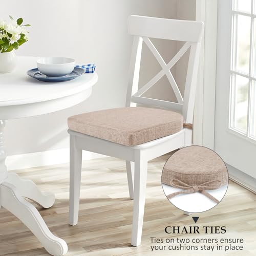 Image of Wellsin Chair Cushions for Dining Chairs 4 Pack - Kitchen Chair Cushions with Ties and Non-Slip Backing - Dining Chair Pads 16 inchX16 inchX2 inch, Oatmeal Beige
