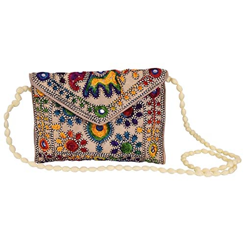 GenericRajasthani Jaipuri Art Sling Bag Foldover Clutch Purse Quality Checked BY NITYA ART N CRAFT STORE (White)