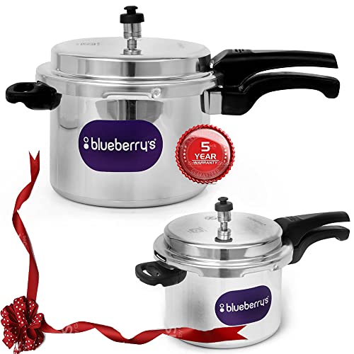 Blueberry’s 3 Liter+5 Liter Aluminum Outer Lid Pressure Cooker Combo Set for Kitchen Home, 100% Food Grade|Made in India (Silver Cookmate)
