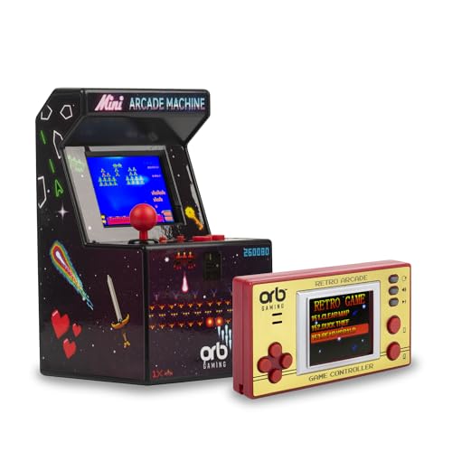 Orb Mini consola de juegos de mano retro y paquete de arcade, 1 consola de juegos integrada de 150 y 1 arcade de juegos incorporada de 240, pantalla LCD a todo color Thumbs Up!