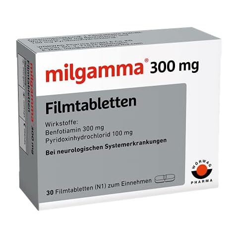 Milgamma® 300 mg Vitamin B1 Filmtabletten mit Benfotiamin 300 mg (eine fettlösliche Vorstufe von Vitamin B1) und Vitamin B6, 30 Stück Cover