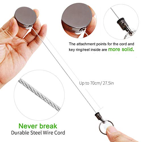 Forsun 4 Pcs Heavy Duty Retractable Badge Holder Reel, Metal Id Badge Holder With Belt Clip Key Ring Fori Id Card Keychain All Metal Casing, Reinforced Id Strap, Steel Wire Cord Reel 27.5" #TOP2
