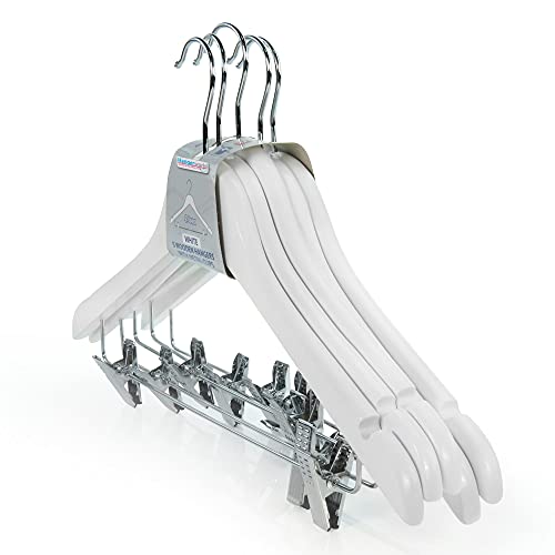 Hangerworld 5 White 45cm Wooden Clothes Coat Garment Hangers with Trouser Skirt Clips