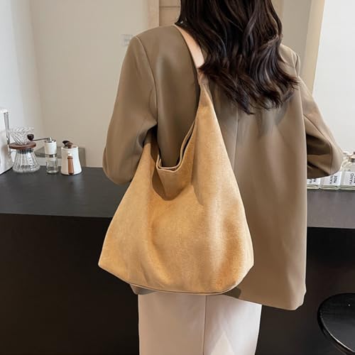 Women's Suede Tote Bag, Stylish And Simple Commuting Shoulder Large Capacity Bucket Bag3