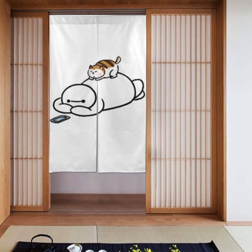 のれん 暖簾 ベイマックス かわいい 漫画 遮光 カーテン ロング おしゃれ 和風 目隠し 湯のれん 間仕切り リビング 玄関 キッチン 日除け 洗える 86cm×143cm 人気 アニメ