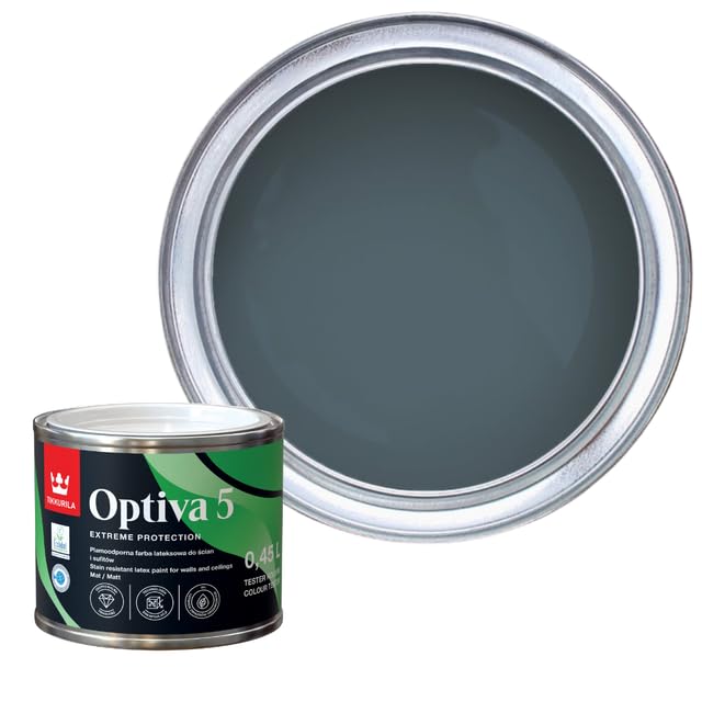 TIKKURILA Optiva 5 Matt Emulsion Paint โ Durable, Scrubbable & Easy-Clean for Walls and Ceilings | Zero VOC - 0.5L Petrol S491