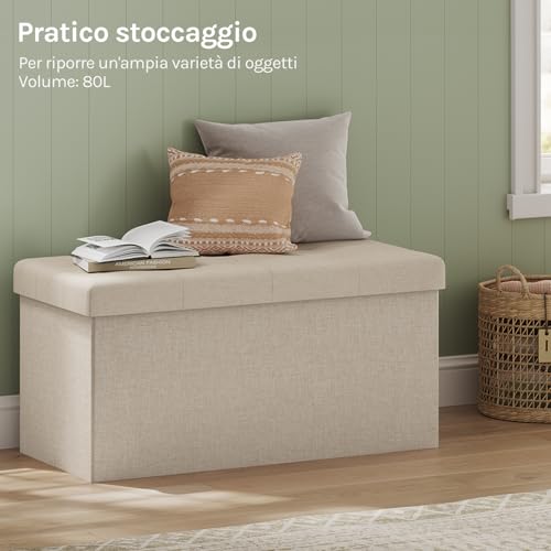 Banc de rangement pliable en lin blanc crème 76x37.5x38cm - 8
