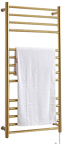 SCLHouiX Calentador de Toallas de Pared, Rejilla de Secado de Toallas con calefacción eléctrica con 14 Barras, 43,3 × 20,5 × 4,72 Pulgadas, Acero Inoxidable 304 Dorado para baño, Ocultar