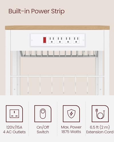 Image of VASAGLE Baker's Rack, Coffee Bar Stand with Charging Station, 35.6 Inches Tall, Storage Shelves, Pull-Out Wire Basket, Table for Microwave, Kitchen, Oak Beige and Ink Black UKKS036Y09