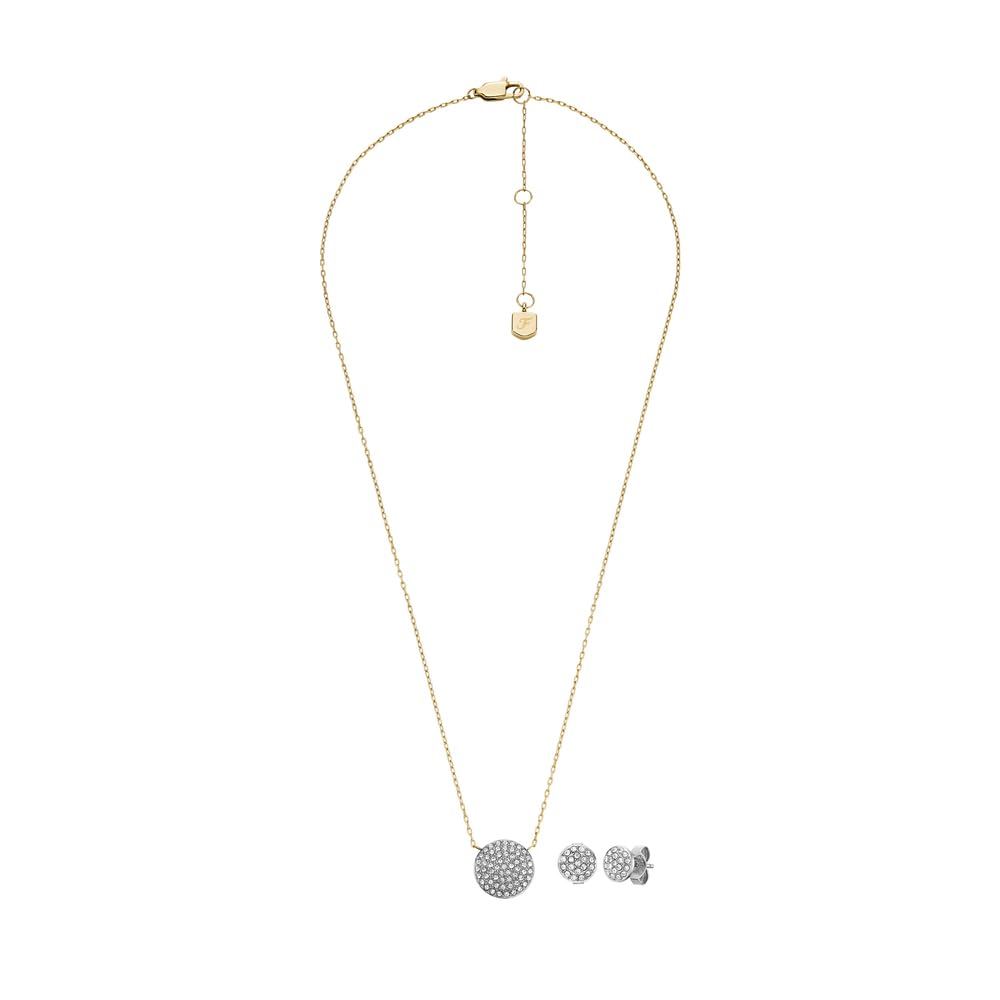 Fossil Damenset Kette Ohrringe Glitz Disc Edelstahl Bicolor, JF04815SET