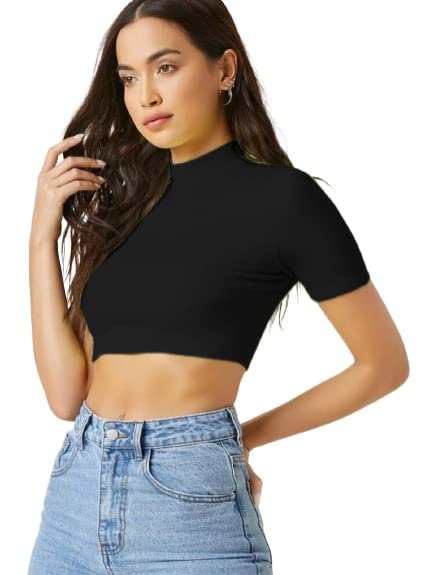 Dream Beauty Fashion Polyester Blend Women's Casual wear Crop Top (15" Inches)- T-Bullet Black-M-picture-10