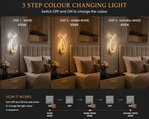 Image of FILLISKA Luxurious LED Wall Lamp for Home with Adjustable Colour Changing Function (1 Year Warranty)(French Gold-1801)