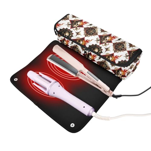 Organizador 2 en 1 para herramientas de cabello con almohadilla resistente al calor, impermeable, para plancha y rizador de viaje, accesorio de viaje para planchas y cuidado del cabello, símbolo oscuro miniatura 2