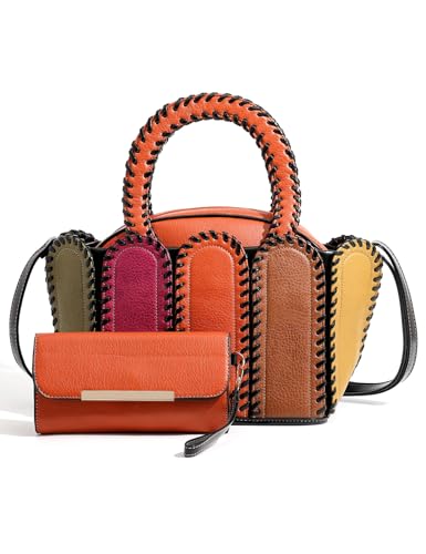 Women's Multicolor Top Handle Handbags with Wallet Set Bag woman Fashionable Shoulder Bag Large Capacity Leather Purse