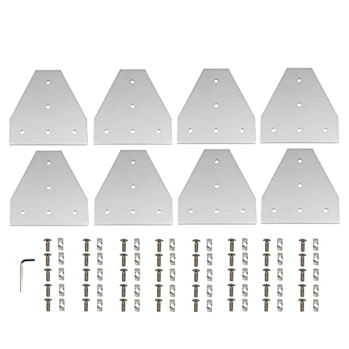 Zeberoxyz 8PCS/Kit Silver T Shape Corner Bracket Plate with Screws and T-Nuts, 5-Hole 90 Degree Joint Board Plate for 4040 Series Aluminum Profile 3D Printer Frame (4040 Series Silver-T with Nut)