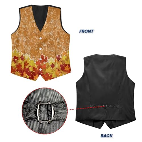 TOADDITDO Maple Leaf Mens Suit Vest Breathable Button Down Vest Slim Fit V- Neck Business Vests with Back Strap4