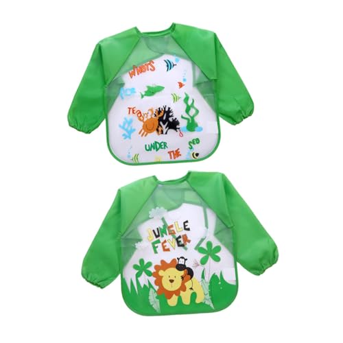 BESPORTBLE 2 piezas Babero Manga Larga para Bebés con Diseño de Dibujos Animados Ropa de Alimentación Resistente al Agua para Pequeños Cómodo y Transpirable Fácil Limpieza