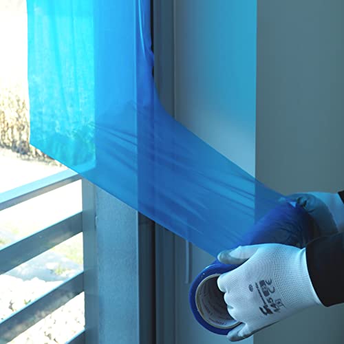 ToolSpace Glasschutzfolie - 50 cm x 75 m - 45 µm - Fensterschutzfolie Selbstklebend Blau - Oberflächenschutzfolie Selbsthaftend - Abdeckfolie, PE-Folie UV beständig - Malerschutzfolie - Blaufolie