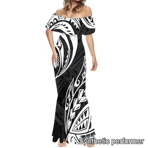 Image of Polynesian Dresses for Women Off Shoulder Maxi Dress Puletasi Samoan Dresses S-7XL