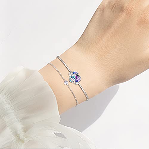 Elequeen Austrian Crystal Angel Wing Heart Bangle Bracelet Heart Charm Jewelry Christmas Gift For Women Girls Purple Color #TOP1