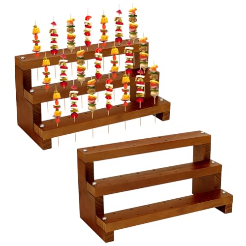 PH PandaHall 2 Pack x 42 Holes Wooden Display Stand 3 Tier Candy Sticks Holder Wood Candy Pop Holder Display for Dessert Wedding Birthday Party Candy Dessert Table Halloween Home Decoration, Brown