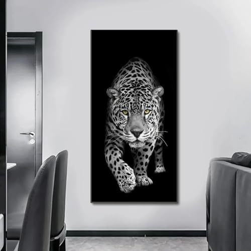 Impression toile léopard noir et blanc déco murale moderne sans cadre