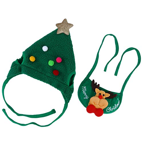 Cosplay de Natal para cachorro de estimação conjunto de babador de chapéu 2 unidades (chapéu verde +