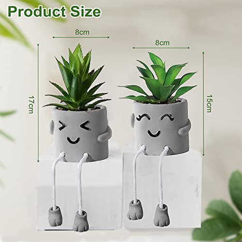 Funvalley Surperfect 2 Pack Cute Artificial Potted Plant Fake Plants Potted with Hanging Leg, Emotional Cement Faux Succulents Potted Plants Decor for Home Office Bookshelf Bathroom Shelf Table Desk - Cosy Home Interiors Funvalley Surperfect 2 Pack Cute Artificial Potted Plant Fake Plants Potted with Hanging Leg, Emotional Cement Faux Succulents Potted Plants Decor for Home Office Bookshelf Bathroom Shelf Table Desk - Image 2