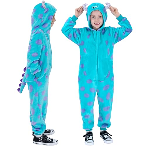 Rabtero Disfraz de monstruo azul para niños, niñas de monstruo azul Onesie, fiestas de Navidad de Halloween Disfraz de dibujos animados para niños 8-10