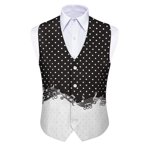 TOADDITDO Music Note Print Suit Vest for Men Regular Fit V-Neck Party Vests Lightweight Sleeveless Workout Tops
