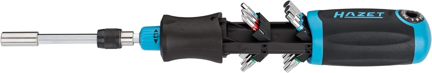 HAZET Tournevis à cliquet 810R-4 I Chargeur porte-embout intégré avec 12 embouts - Fonction cliquet réglable ou utilisation comme tournevis d'embout