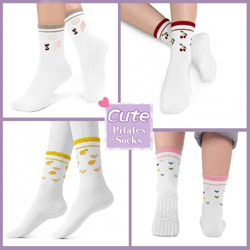 Image of Pilates Socks for Women, Non Slip Grip Socks for Yoga, Barre, Hospital, Grippy Socks Womens Gifts, 4 Pairs