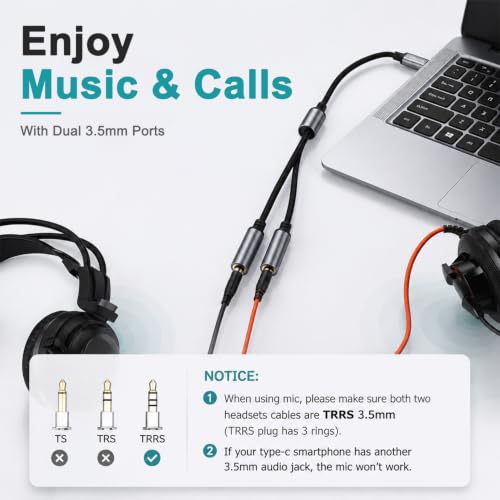 Image of Verilux 0.5M Type C to Dual 3.5mm Headphone Splitter with High Res DAC Chip