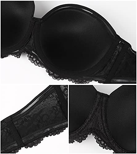 Haci Women's Multiway Strapless Bra Plus Size Full Figure Coverage Underwire Bras(34D,Lace Black) #TOP4