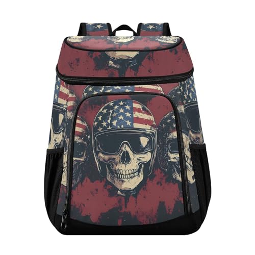 American Flag Three Skeleton Cooler Backpack Cooler Insulated Leak Proof Lunch Backpack 36 Cans Waterproof Soft for Men Women Picnic Hiking Camping Beach