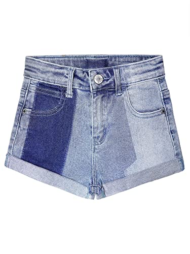 KIDSCOOL SPACE Big Girls Jeans Shorts Rolled Cuff Hem Simple Design Cute Summer Denim Pants Blue 11-12 Years